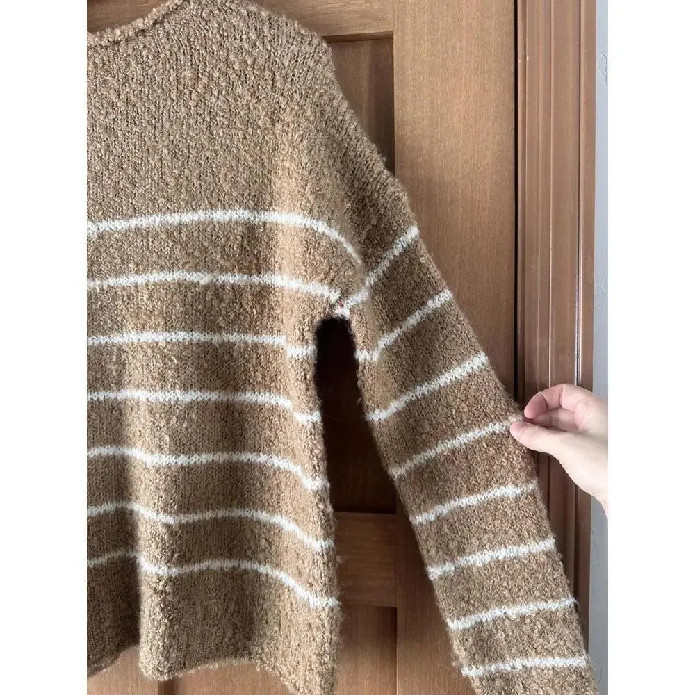 NWOT J.Crew Bouclé Striped Rollneck Sweater Wool/Alpaca Camel Neutral Women’s XS
